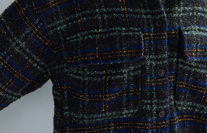 Large Size Loose Mid-Length Plaid Thick Woolen Coat