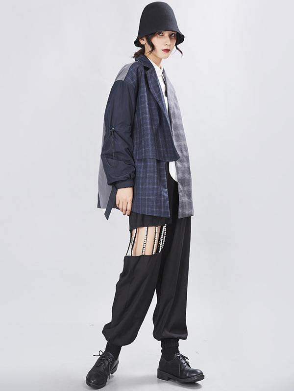 Original Vintage Plaid Split-joint Asymmetric Women Suit