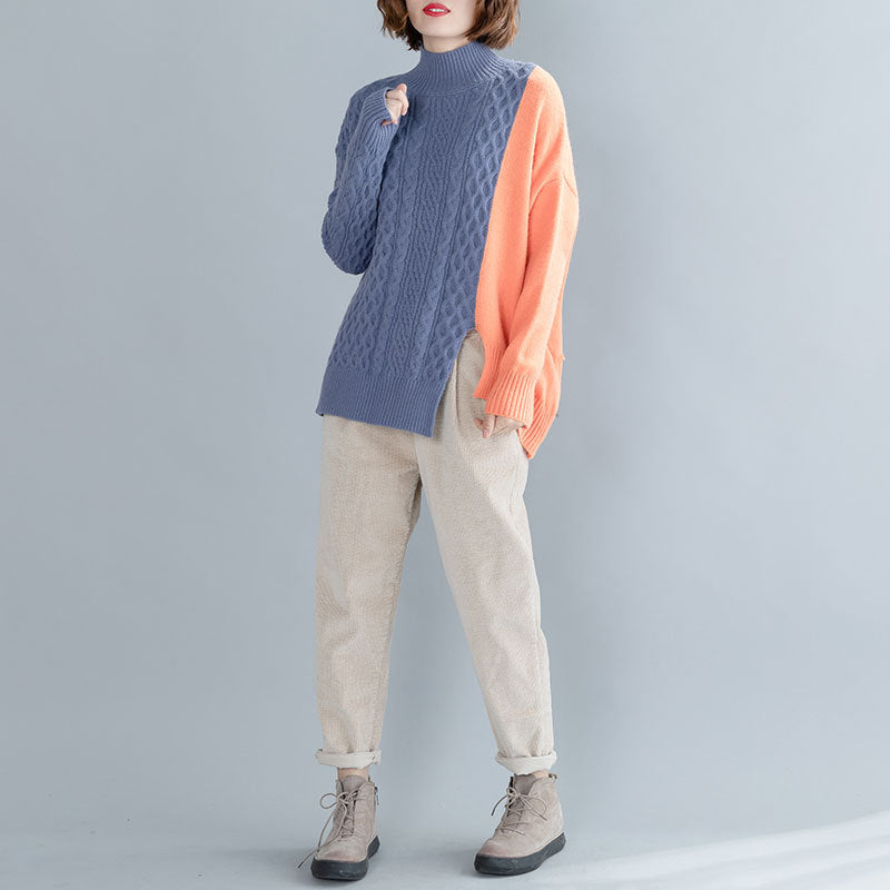 Turtleneck Simple Contrast Color Knit Sweater