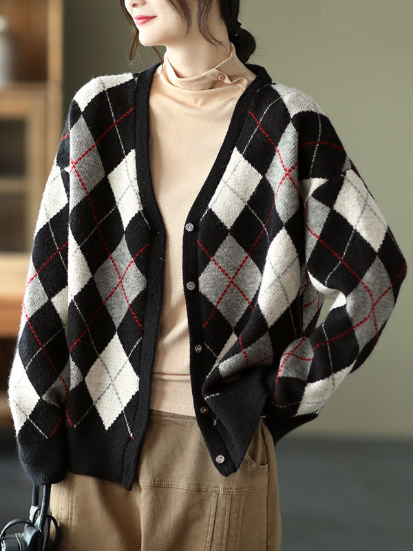 Retro Plaid Knitted Outwear