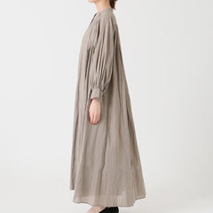 Solid Color Puff Sleeve Button Loose Dress