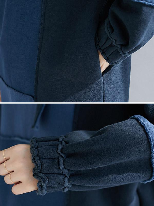 Loose Color-Block Velvet Long Hoodie