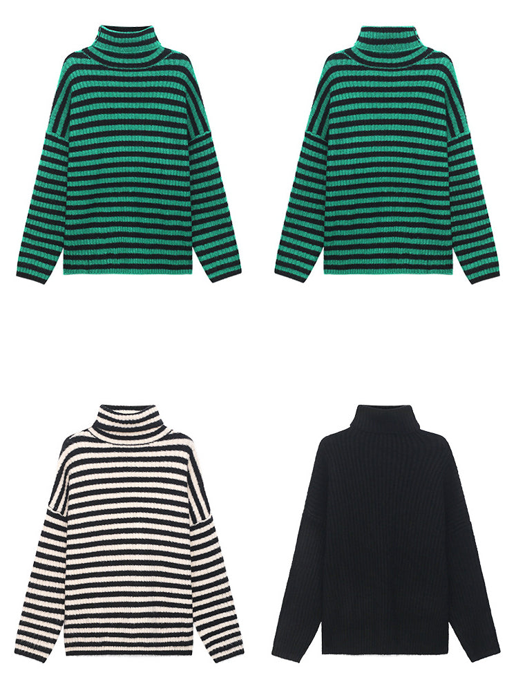 Urban Loose Striped High-Neck Sweater