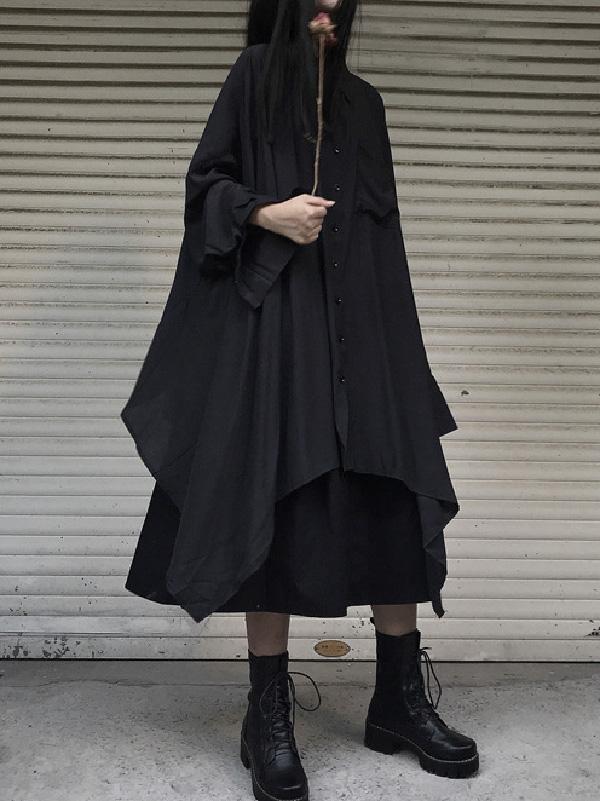 Black Asymmetrical Loose Long Outwear