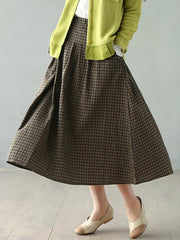 Vintage Loose Plaid A-Line Skirt