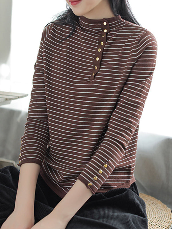 Retro Striped Stand Collar Sweatshirt