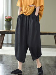 Artistic Retro Drawstring Elasticity Solid Pants