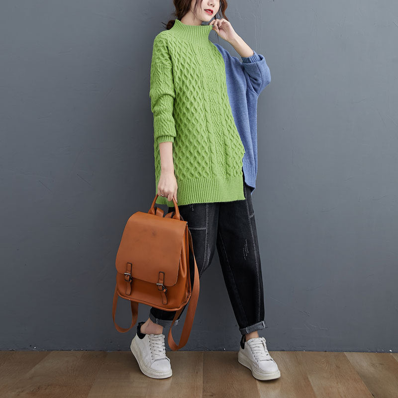 Turtleneck Simple Contrast Color Knit Sweater