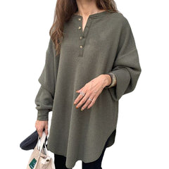 Casual Half-Open Collar Knitted Long Sleeve Top