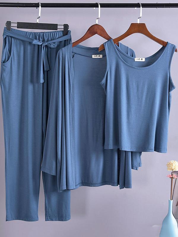 Three-Pieces Loose Solid Comfortable Home Pajamas