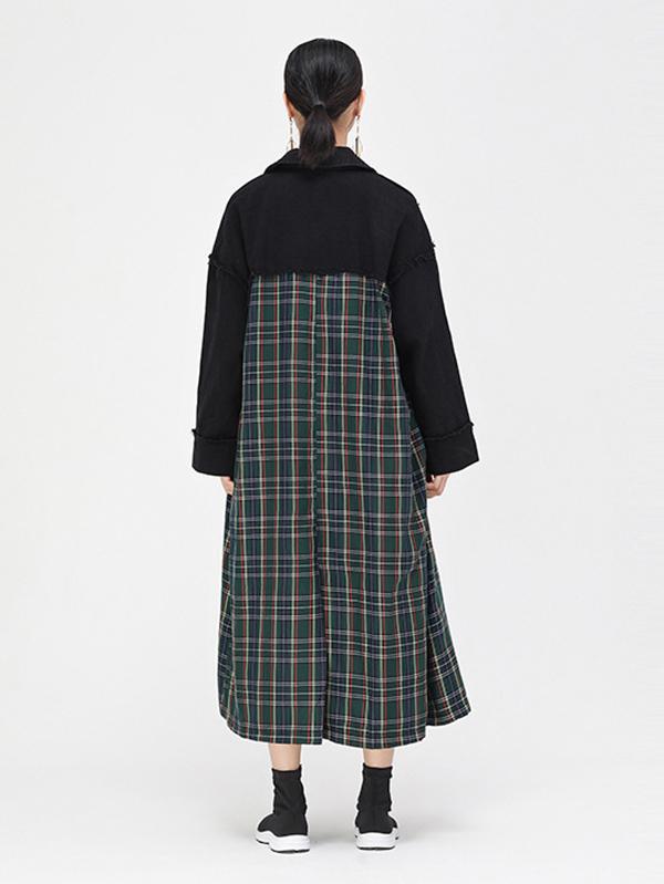 Casual Plaid Split-Joint  Long Shirt Dress