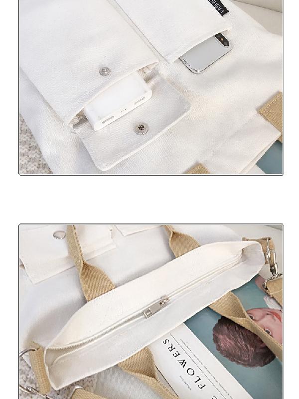 3 Colors With-pockets Canvas Handbag