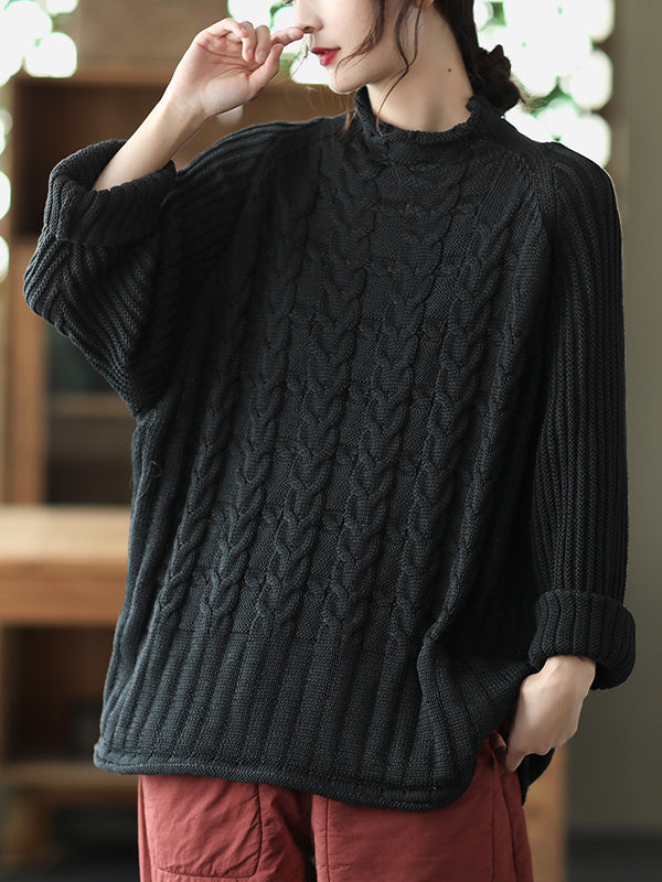 Casual Loose Solid Raglan Sleeve Sweater