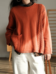 Retro Loose Round Neck Long Sleeve Knitted Sweater