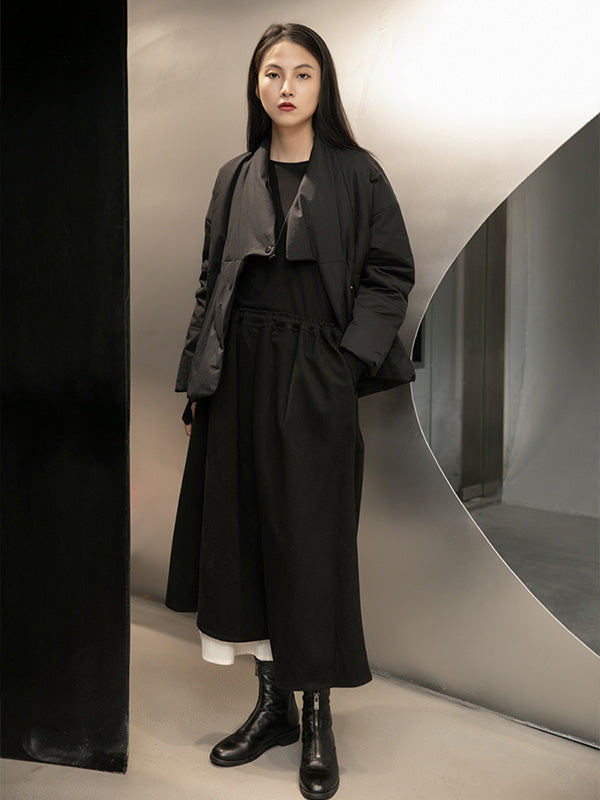 Simple Black Retro Irregular Down Jacket