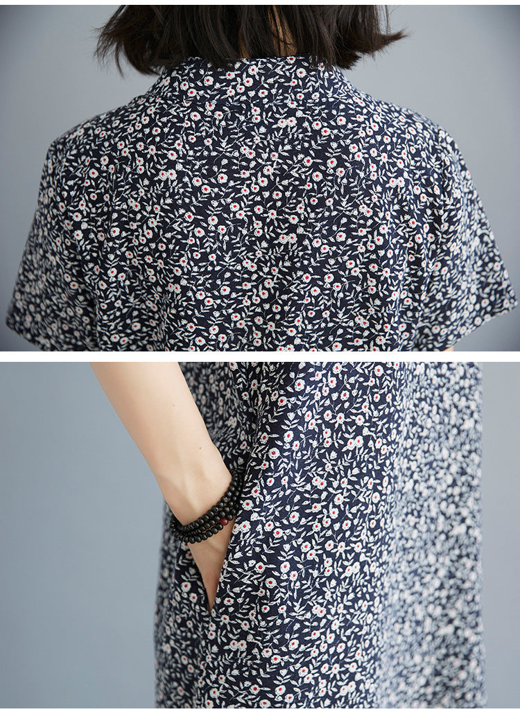 Retro Printd Short Sleeve Midi Dress