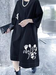 Irregular Printed Three-Quarter Sleeves Midi Dress