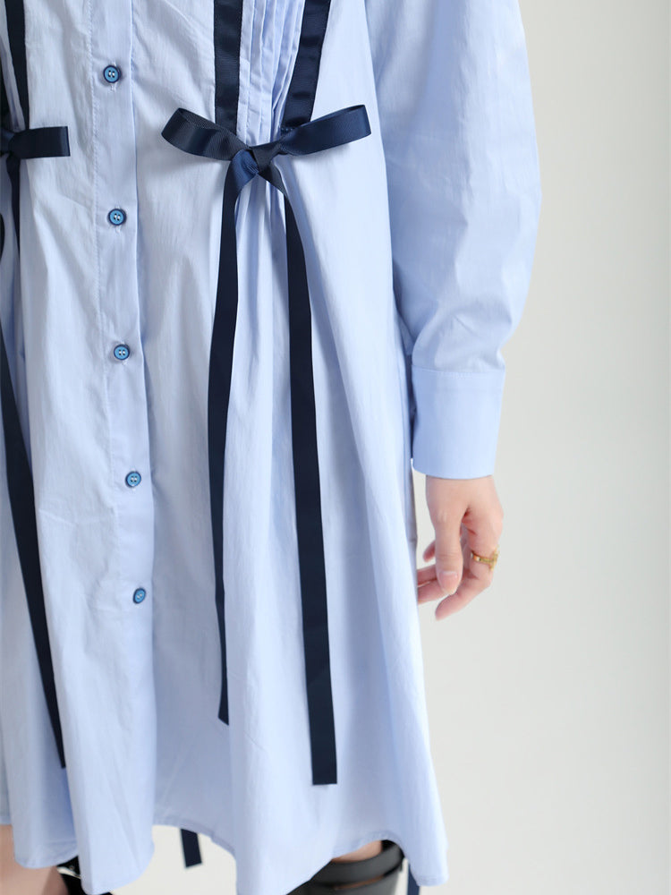 Loose Long Sleeve Lapel Collar Midi Dress