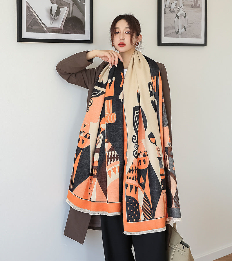 Retro Printed Reversible Warmer Scarf&Shawls