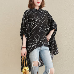 Women Striped Loose Slimming Bat Sleeve Shirt