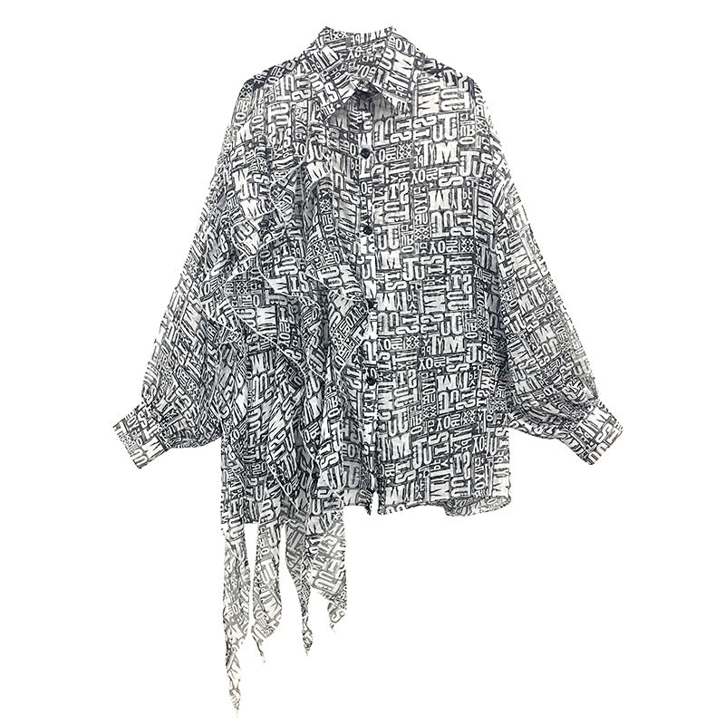 Lapel Look-Through Bat Sleeve Blouses Shirts Top