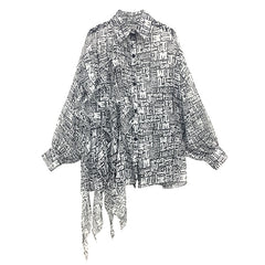 Lapel Look-Through Bat Sleeve Blouses Shirts Top