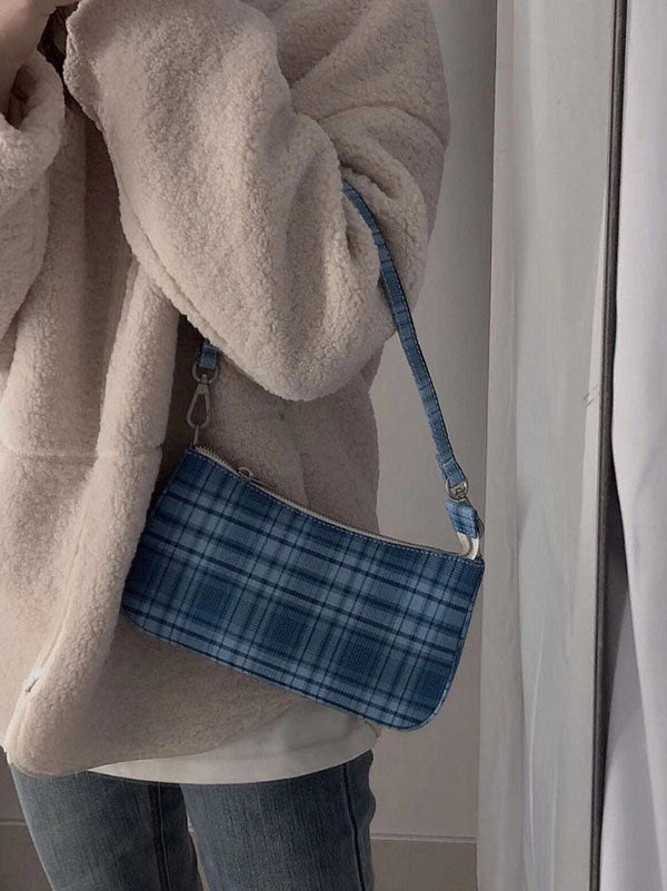 Artistic Retro Blue And White Plaid Bag