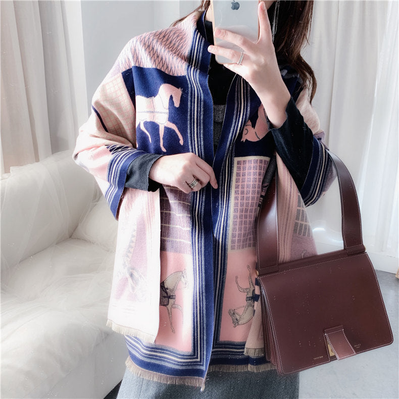 Imitated Cashmere Printed Long Warm Scarf