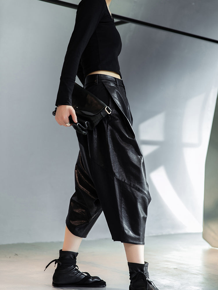 Stitched Leather Harem Pants