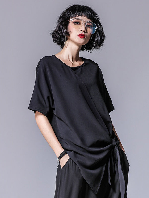 Asymmetrical Roomy Round-Neck Modal And Chiffon T-Shirts Tops