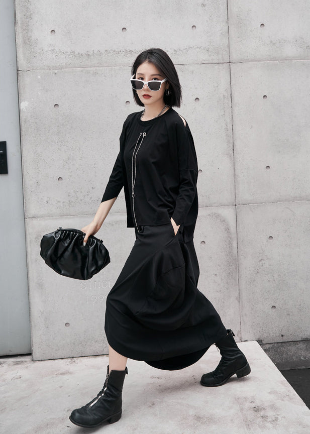 Simple 3/4 Sleeves Solid Round-Neck T-Shirt