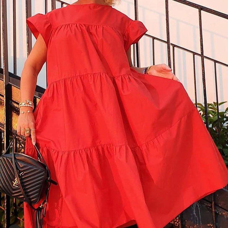 Solid Ruffled Casual Midi Dress