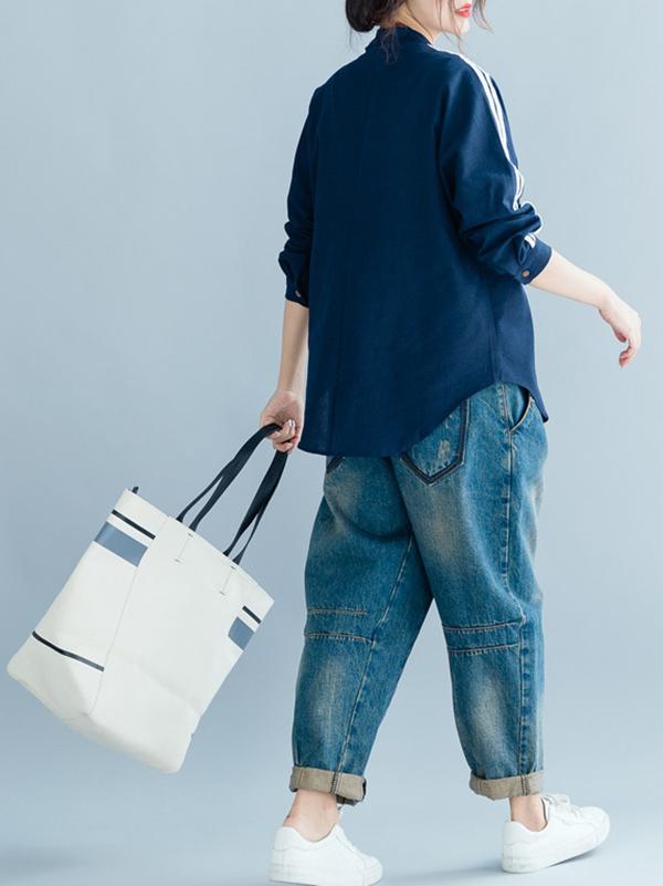 Loose Strip Cropped Shirt
