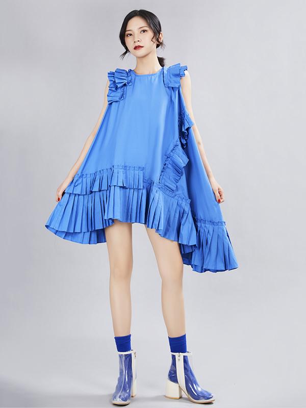 Asymmetric Ruffled Solid Dress