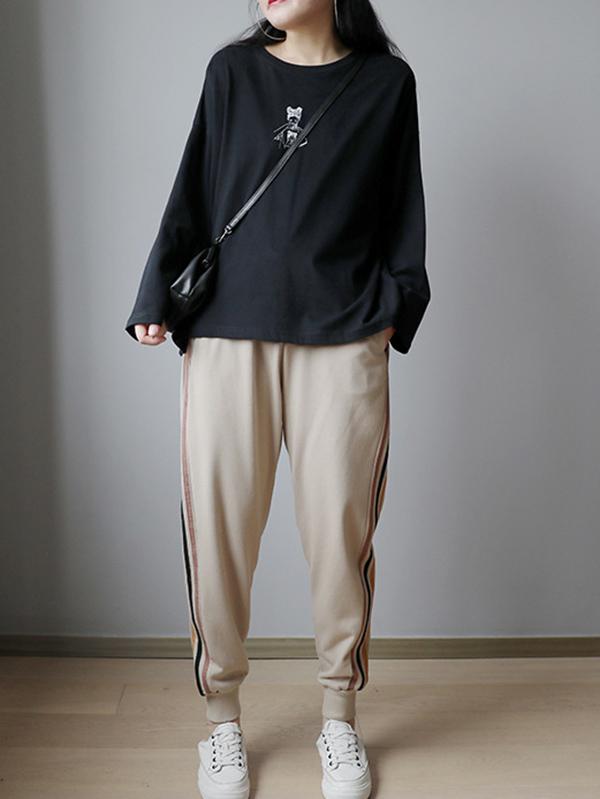Loose Casual Printed Long Sleeve Round Neck T-Shirt
