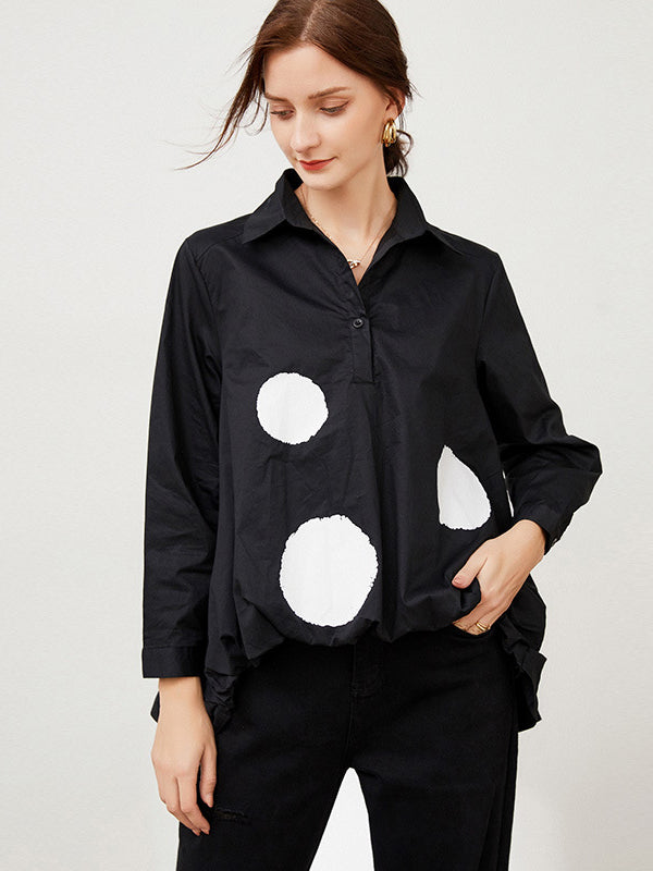 Polka-Dot Printed Loose Long-Sleeve Shirt