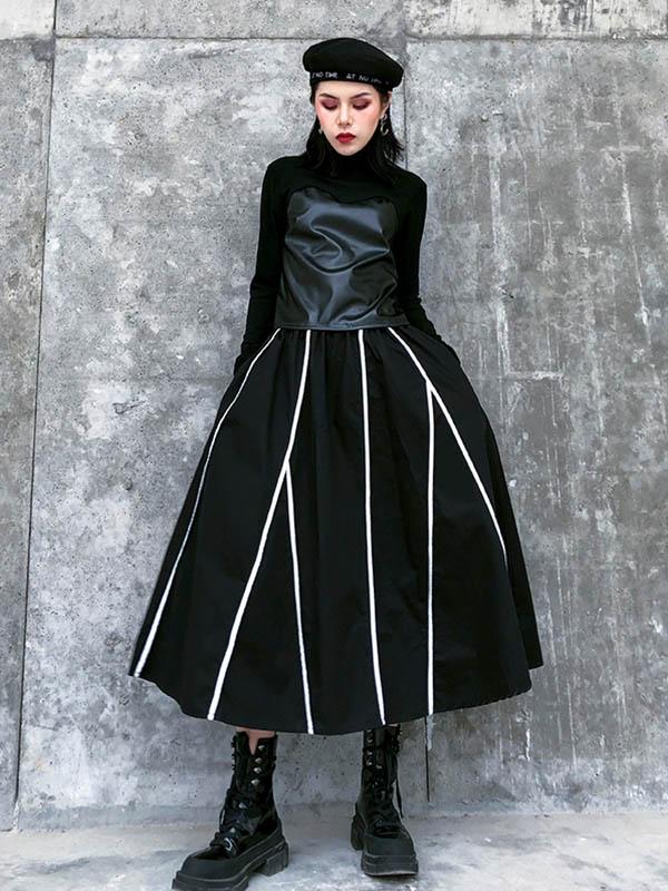 Vintage A-Line High-Waist Striped Skirt