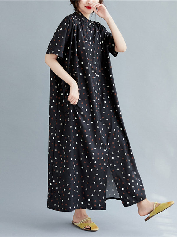 Original Polka-Dot Stand Collar Shirts Dress