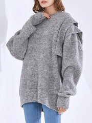 Women Casual Round Neck Stitching Loose Sweater