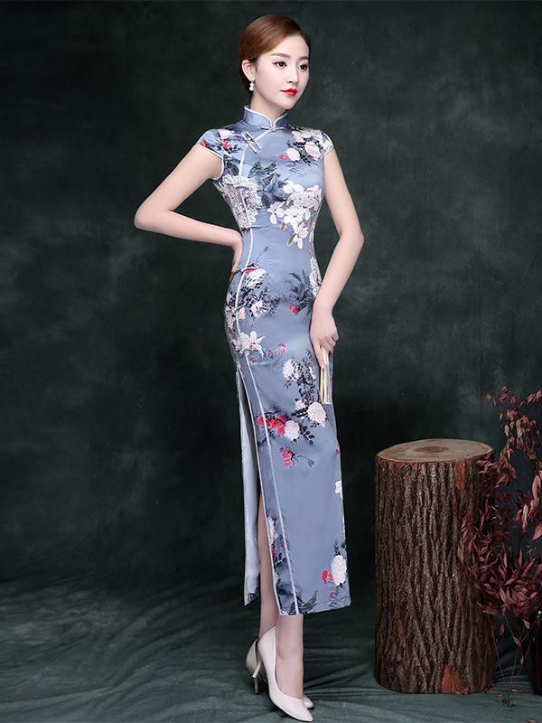 Printed Split-side Vintage Long Cheongsam