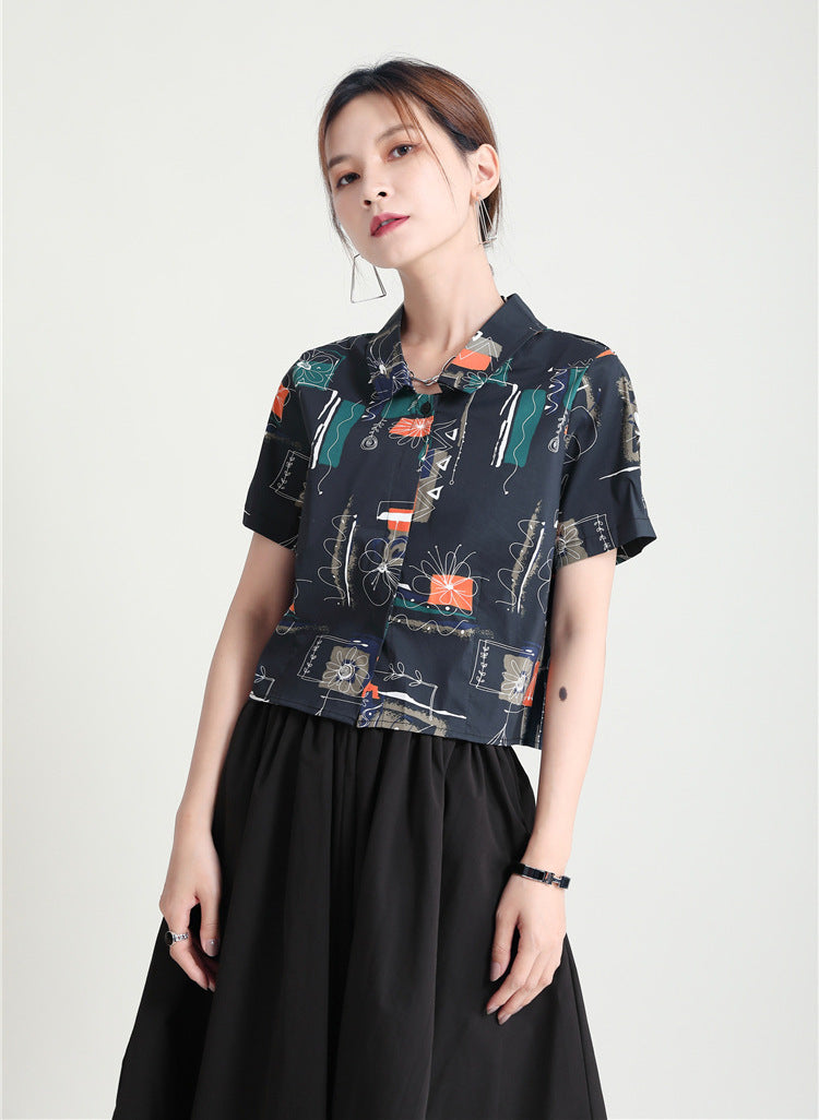 Vintage Lapel Printed Floral Casual Shirt