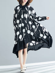 Printed Ruffle Shirt Midi Dress