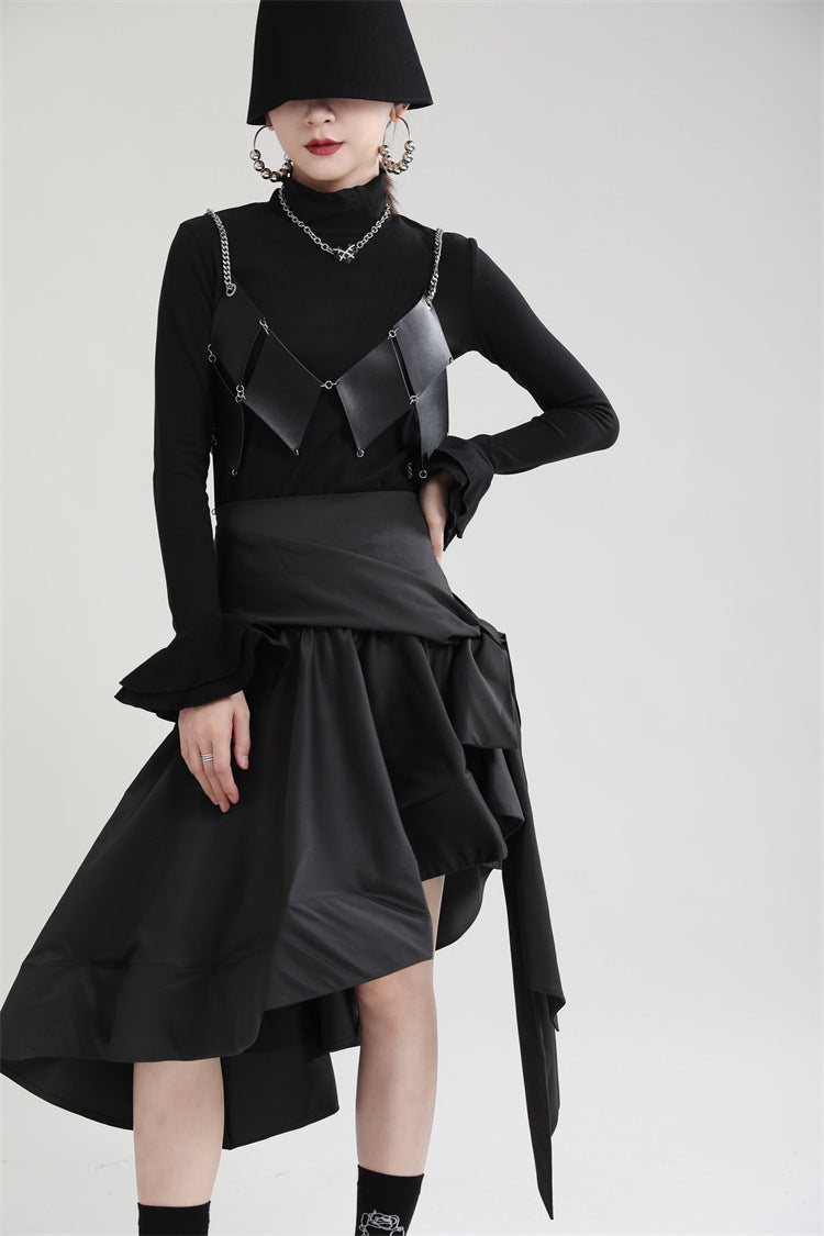 Original Design Irregular Solid Color Lace-Up Skirt