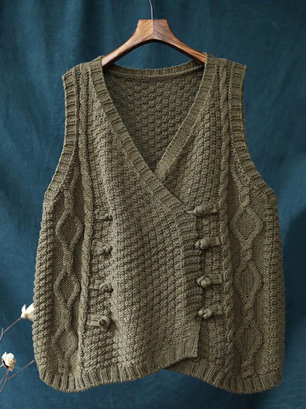 Vintage Loose Button Cropped V-Neck Vest