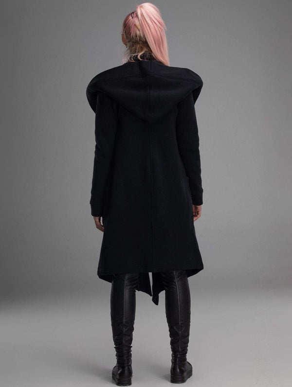 Thickened Black Hooded Coat