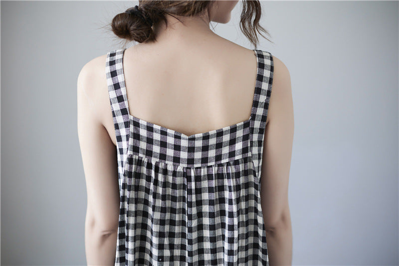 Literary Plaid Sleeveless Casual Loose Jumpsuit