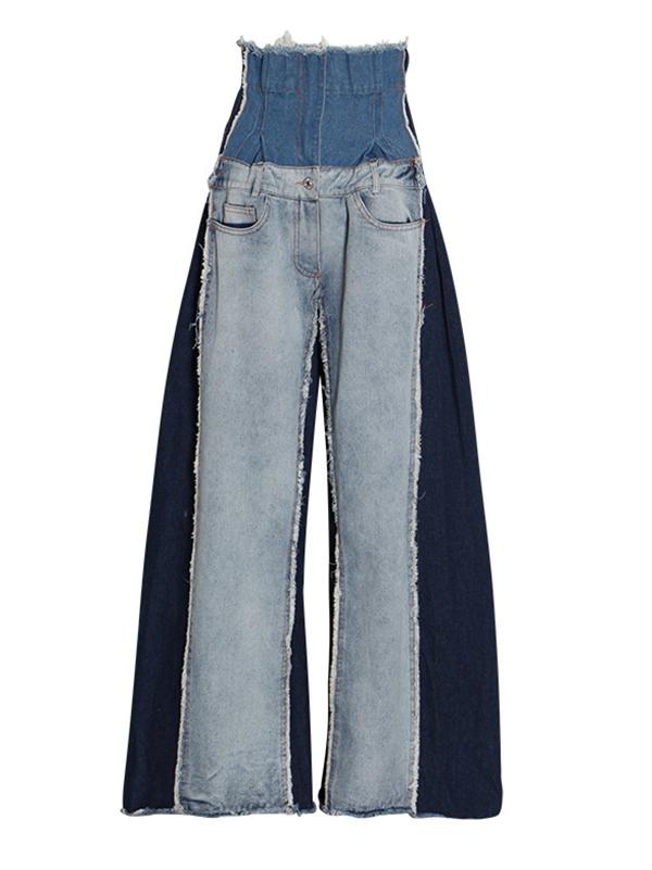 Stylish Empire Fringed Stitching Wide-Leg Jean Pants