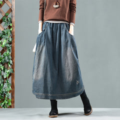 Stylish Elasticated Denim Patchwork Skirt