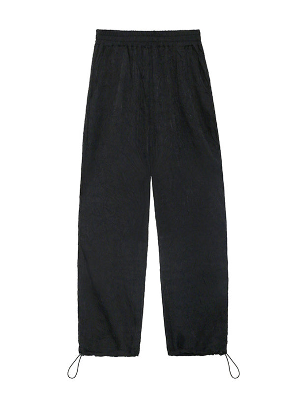 Urban Simple Solid Pleated Wide Leg Pants