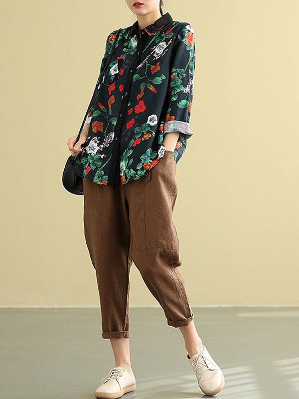 Artistic Retro Floral Shirt Blouse Tops